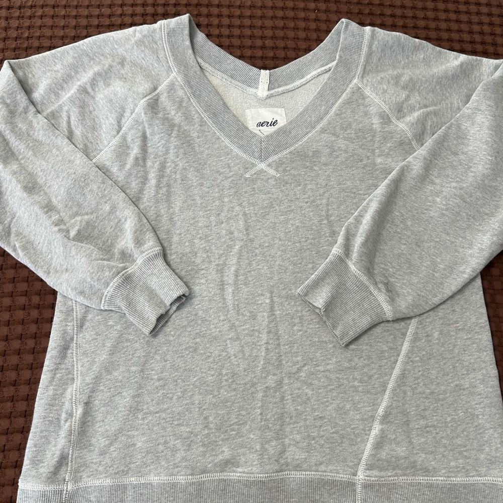 Aerie Real Good Grey V-Neck Oversized Sweatshirt - Size S/P"